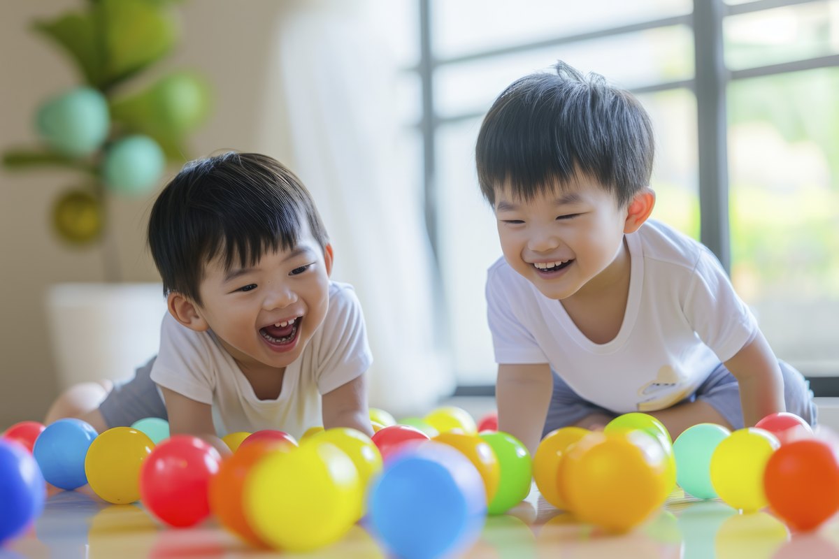 Child playing with colourful balls in the children’s area